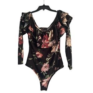 NWT Polly & Esther Long Sleeve Floral Bodysuit Ruffle Size Large